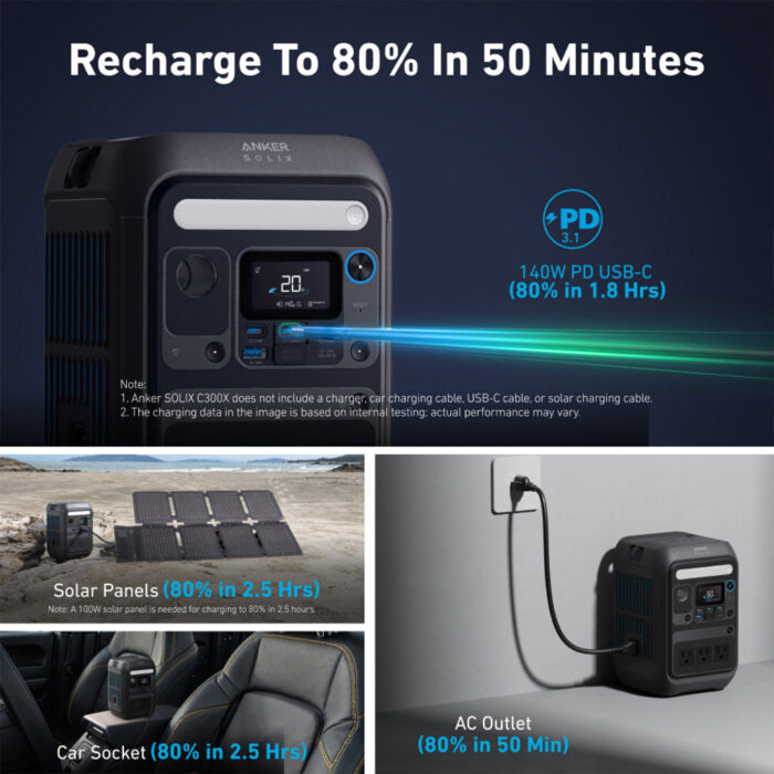 Anker SOLIX C300X 288Wh Portable Power Station - Travel-Friendly & Fast Charge - Black - Image 6
