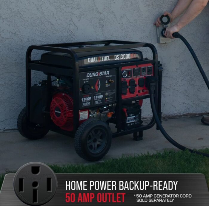 DuroStar DS13000MX 13,000W/10,500W 500cc Electric Start Dual Fuel Portable Generator w/ CO Alert - Image 4