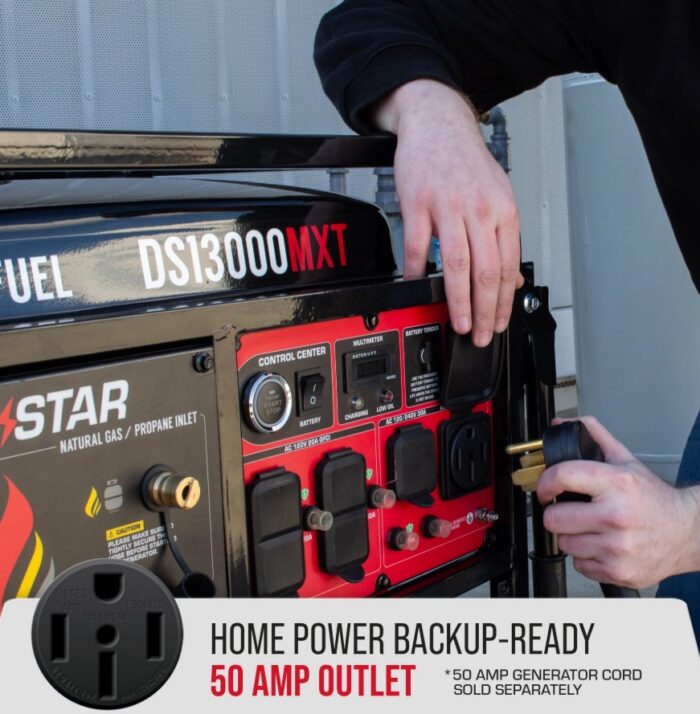DuroStar DS13000MXT 13,000W/10,500W 500cc Electric Start Tri Fuel Portable Generator w/ CO Alert - Image 4