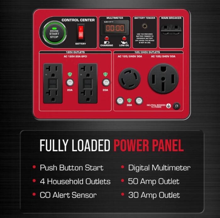 DuroStar DS13000MX 13,000W/10,500W 500cc Electric Start Dual Fuel Portable Generator w/ CO Alert - Image 5