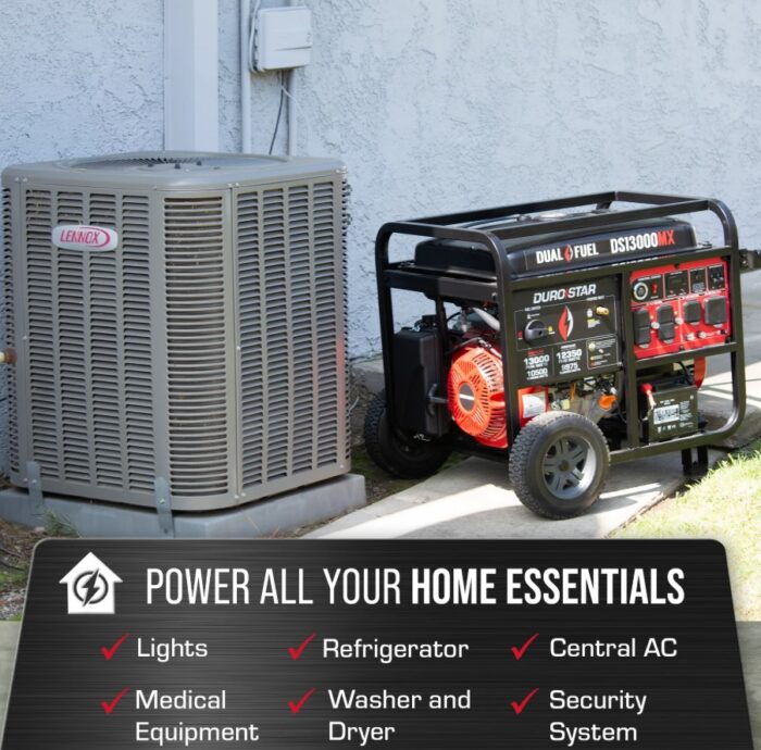DuroStar DS13000MX 13,000W/10,500W 500cc Electric Start Dual Fuel Portable Generator w/ CO Alert - Image 6