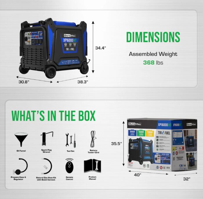 DuroMax XP16000iHT 16,000 Watt Tri Fuel Portable Inverter Generator - Quiet, Low THD - Image 2
